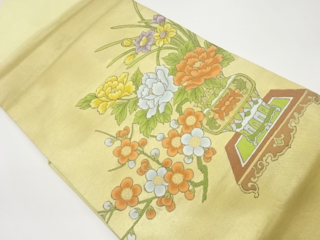 花瓶に花々模様織出し名古屋帯